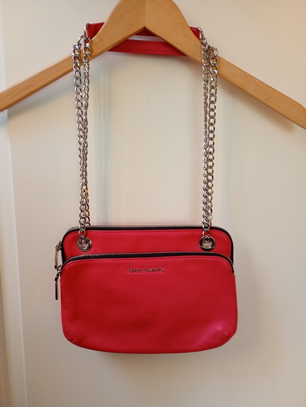 Vince Camuto | Coral Red Double-Zip Chain Shoulder Bag